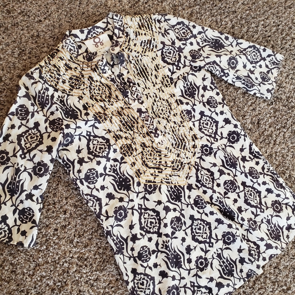 FIGUE Patterned Blouse w/ Sequin Detailing XS